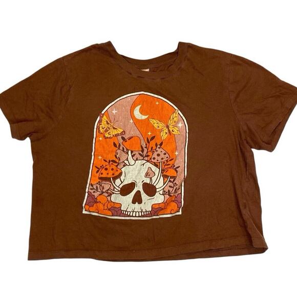 Self Esteem Mushroom T-shirt‎ Womens XL Cropped Retro Goblincore Grunge Skulls - Picture 12 of 12